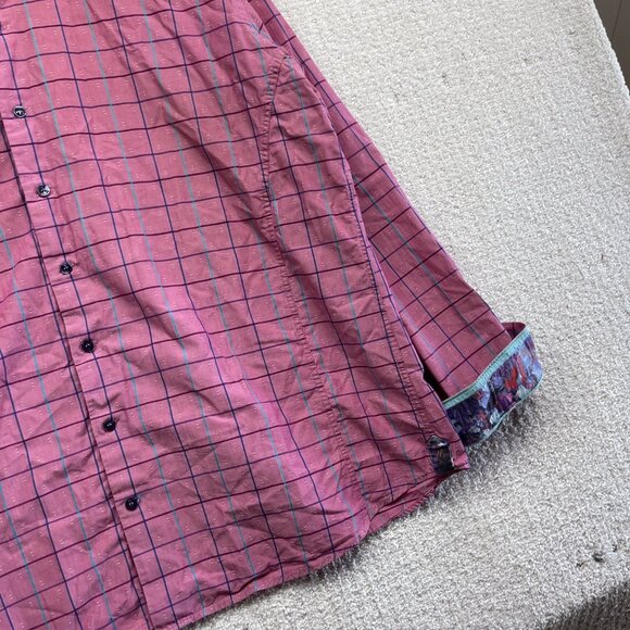 Au Noir Pink Dress Button Down Shirt Geometric Grid Watercolor Design Men Sz 7 - Picture 4 of 15